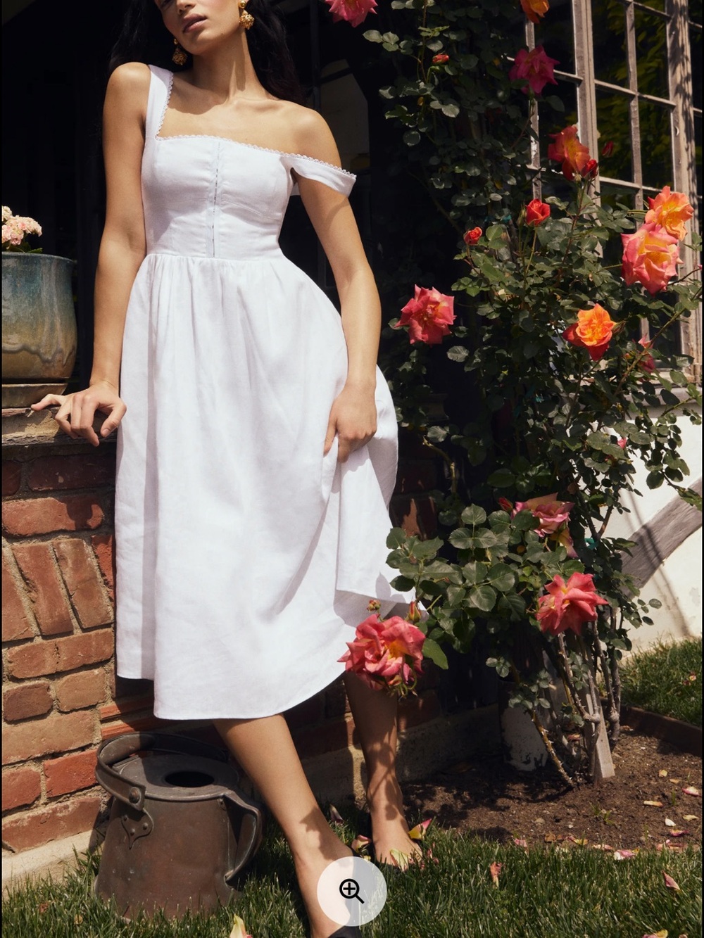 Reformation White Tagliatelle Linen Midi Dress